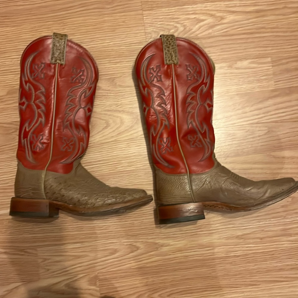 Nocona Cowboy Boots, Red & Beige.